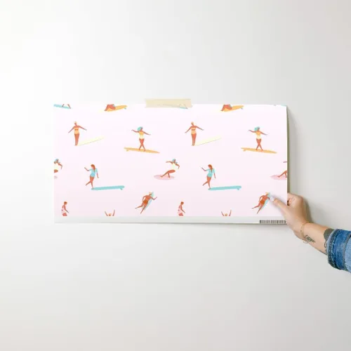 Vista 7 de Despegar y pegar papel tapiz Swatch - Chicas Surfers Rosa Surfing Girl Sport Hawaii Retro Ocean Nautical Beach Papel pintado personalizado extraíble