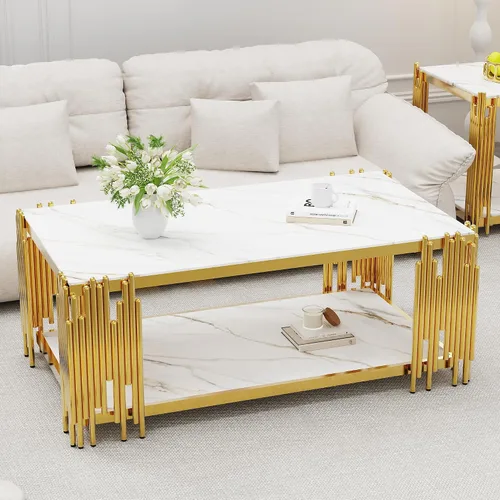 Vista 13 de Mesa de centro de cristal negro de 43 pulgadas, mesa moderna para sala de estar, acero inoxidable dorado, patas de metal, rectangular, de vidrio