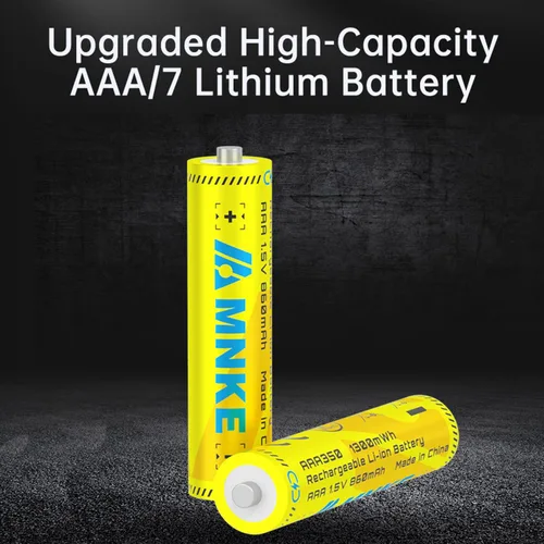 Vista 2 de 4 pilas de litio recargables AAA de 1.5 V1300 mWh, alta capacidad, más de 1000 ciclos, ciclo duradero de larga duración