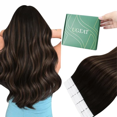 Vista 12 de Ugeat Extensiones de cabello humano con cinta invisible, extensiones de cabello negro con cinta, extensiones de cabello humano negro azabache