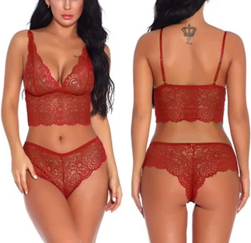 Vista 5 de Conjunto sexy de bralette y bragas de encaje para mujer (2 piezas, talla S-XXL)