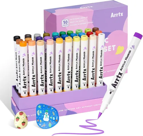 Vista 9 de Arrtx Marcadores de pintura acrílica, paquete de 10 puntas extra de cepillo blanco metálico para roca, tela, madera, vidrio, lienzo, cerámica, 4