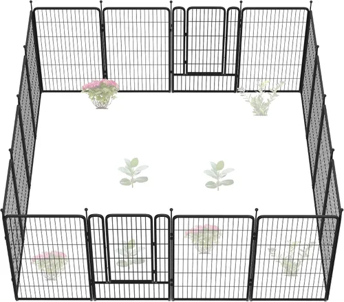 Vista 60 de FXW Valla de jardín al aire libre para el patio, 17 pulgadas de alto x 29.3 pies de largo, barrera de metal resistente para animales, para perros