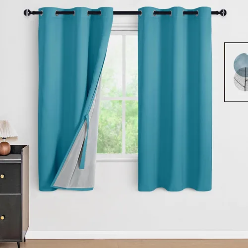 Vista 32 de DWCN - Cortinas 100% opacas para dormitorio con forro negro, cortinas de ventana de doble capa con aislamiento térmico que oscurecen toda la Azul