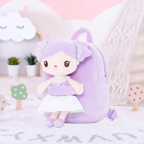 Vista 3 de Gloveleya Mochila para niños pequeños con muñeca púrpura caramelo de 9 pulgadas