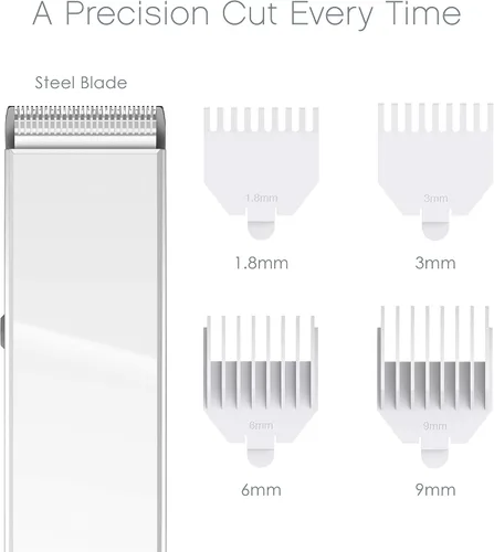 Vista 4 de Pure Enrichment TRYM - Recortadora de barba recargable de litio, kit de aseo de 11 piezas con uso inalámbrico, base de carga, 4 accesorios