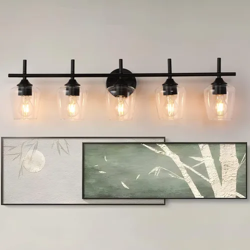 Vista 21 de Accesorios de luz de baño de 2 luces, Luz de tocador moderna negra, Lámpara de pared de baño para espejo, cocina, dormitorio, pasillo, sala