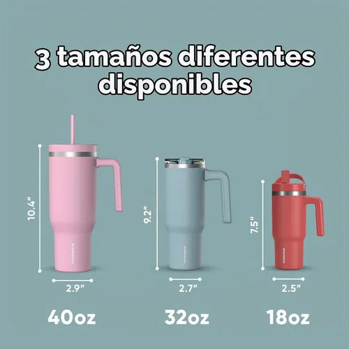 Vista 4 de Hydrapeak Voyager Vaso de 40 oz con Asa y Tapa con Pajita Botella de Agua Reutilizable de Acero Inoxidable Taza de Viaje Compatible con Portavasos