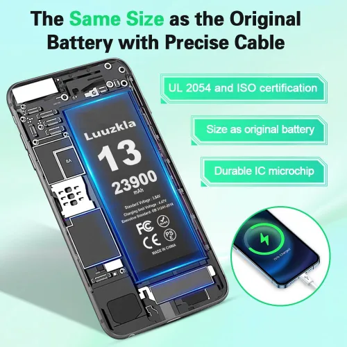 Vista 4 de Batería de 23900 mAh compatible con iPhone 13, batería de gran capacidad compatible con iPhone 13, con kits de herramientas completos, 0 ciclos