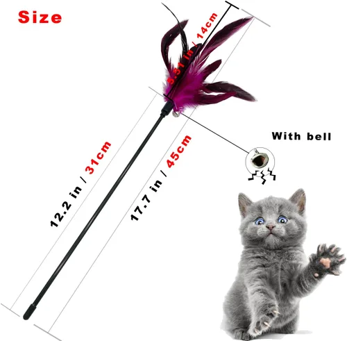 Vista 5 de CATENAS - 6 juguetes de plumas para gatos, varita interactiva para gatos