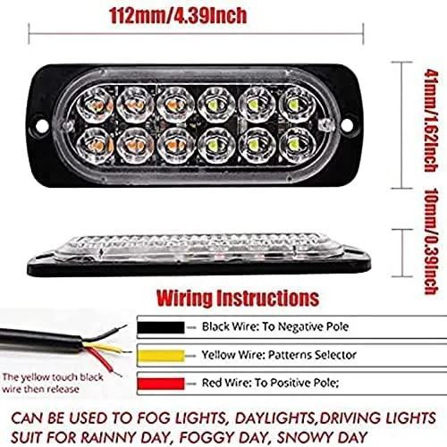 Vista 4 de 10 lámparas estroboscópicas de emergencia, 12 luces LED intermitentes impermeables de montaje en superficie, para camión, automóvil, vehículo, luces