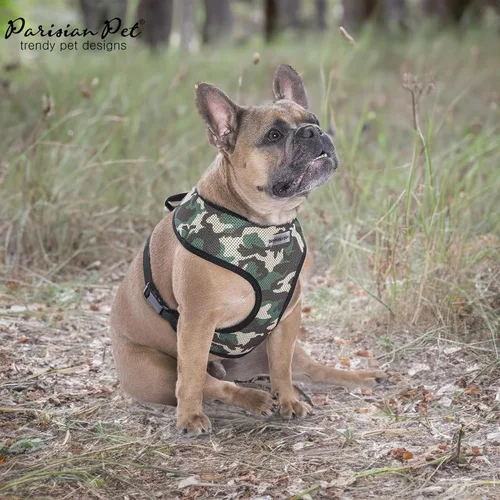 Vista 6 de Arnés para perro Parisian Pet - Arnés de libertad ajustable - Chaleco para perro de camuflaje verde - Arnés para perro de 100% tela de malla
