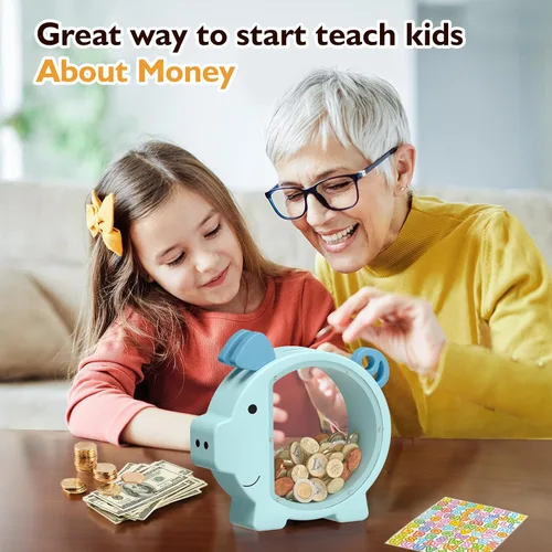 Vista 5 de Summidate Alcancía de madera para niños, niñas, niños y adultos, grandes facturas irrompibles, cambio de monedas, tarro de ahorro de dinero, regalo