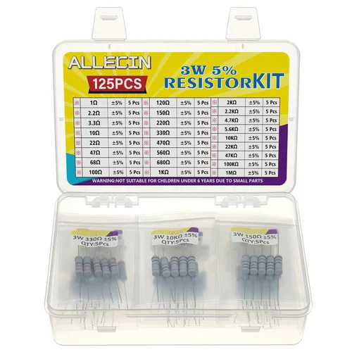 Vista 7 de Kit de resistencias de película de carbono de 5 W de 1 ohmio a 1M Ohm 25 valores Surtido de resistencias de 5 vatios y 5%
