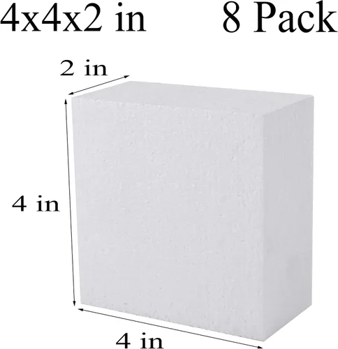 Vista 2 de AMZQNART 8 paquetes de bloques de espuma para manualidades, bloques cuadrados de espuma de poliestireno de 4x4x2 para escultura artística, arreglos