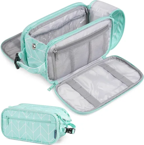 Vista 13 de PAVILIA Neceser para hombres y mujeres, bolsa de viaje, estuche organizador de artículos de tocador, artículos esenciales de viaje, kit de afeitado