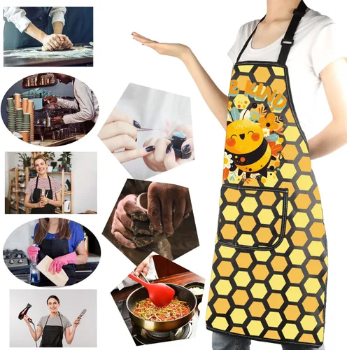 Vista 6 de MBMSO Delantal de abeja con bolsillos, delantal de abeja, regalos para amantes de las abejas de la miel, delantal de cocina, delantal de cocina
