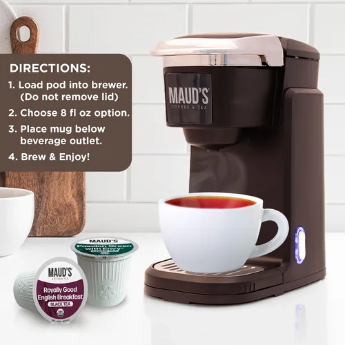Vista 5 de MAUD'S - Paquete de Té Verde de Pasión Orgánico y Té English Breakfast Negro Orgánico, 48 unidades, Cápsulas Reutilizables de Porción Individual