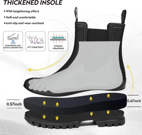 Vista 2 de DKSUKO Botas de lluvia cortas para mujer, botas de jardín impermeables de goma, botas elásticas sin cordones, botas Chelsea a la moda, zapatos