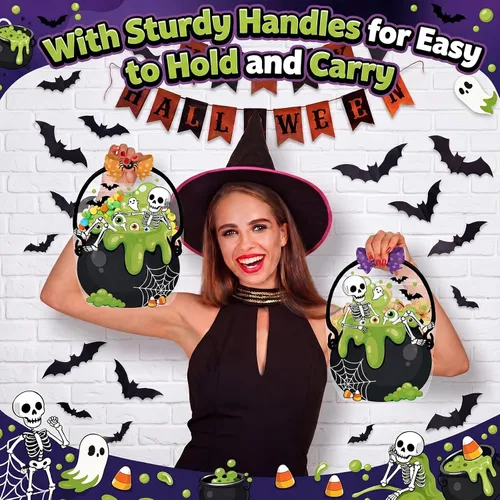 Vista 5 de Fuutreo 50 bolsas de regalo de Halloween con asas, plástico de esqueleto
