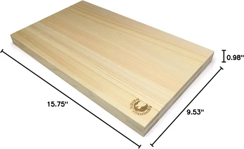 Vista 8 de Yoshihiro Hinoki Cypress - Tabla de cortar con núcleo antitorsión, madera Hinoki japonesa, apta para cuchillos, grado profesional, (grande)