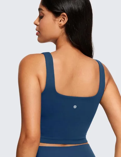 Vista 2 de CRZ YOGA Butterluxe - Brasier deportivo de cuello cuadrado para mujer, camiseta corta sin mangas acolchada con estante integrado para yoga