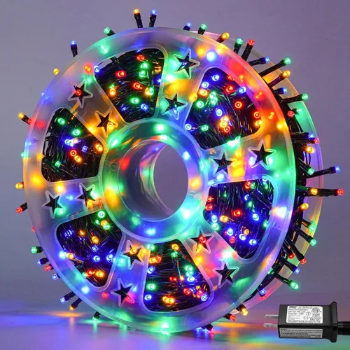 Vista 40 de QITONG Guirnalda de 500 luces LED de Navidad de 165 pies para exteriores, impermeable, luces multicolor con 8 modos, cable verde, luces parpadeantes