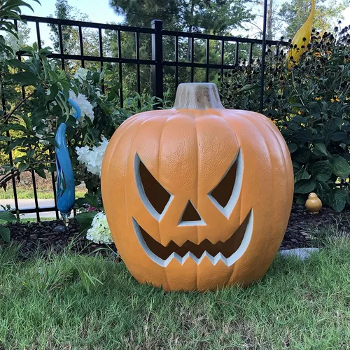 Vista 11 de iHomegarden Halloween Linterna de calabaza – Farol iluminado Jack O – Farol de calabaza preiluminado Forma de campana de 12 pulgadas.