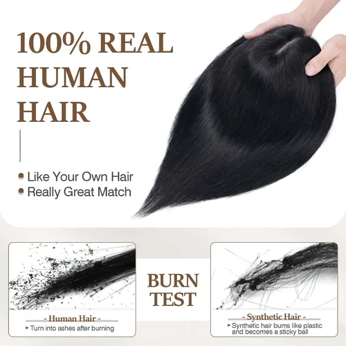 Vista 2 de Rich Choices Pelucas con topper de cabello para mujeres, cabello humano real 100% Remy, sin flequillo, para mujeres con adelgazamiento en la parte