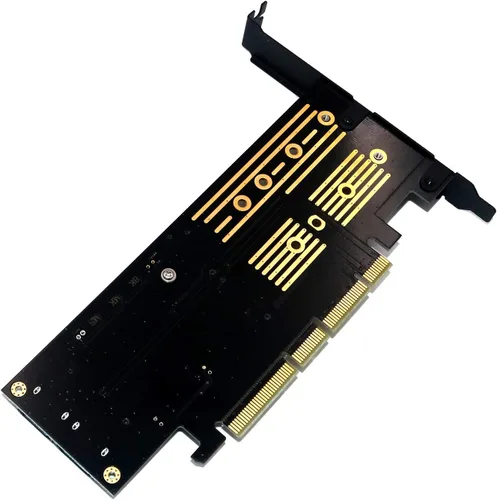 Vista 3 de Dual M.2 SSD NVME (llave m) o SATA (llave b) a PCI-e 3.0 x 4 Host Controller Tarjeta de expansión con soporte de perfil bajo y disipador de calor