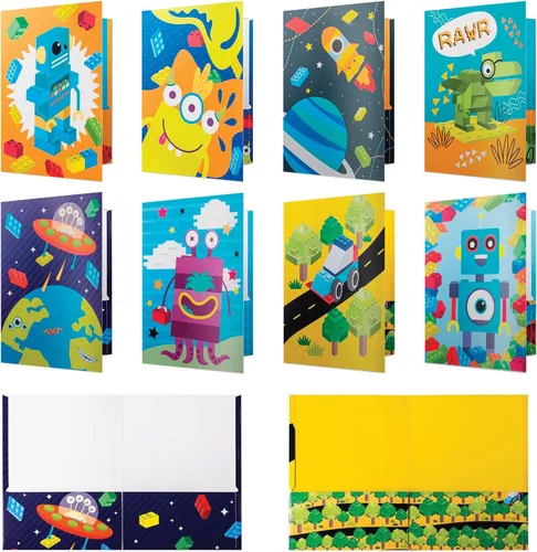 Vista 9 de 8 carpetas escolares – Lindas carpetas de bolsillo con 8 diseños únicos de dinosaurios en la parte delantera, trasera e interior – Carpetas