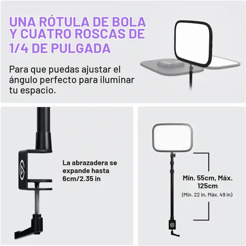Vista 5 de Elgato Key Light - Luz de estudio profesional de 2800 lúmenes con abrazadera de escritorio para streaming, grabación y videoconferencia, temperatura