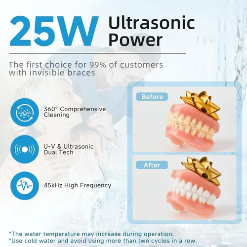 Vista 2 de Limpiador ultrasónico de retenedores, máquina limpiadora de retenedores de 45 kHz para dentaduras, protectores bucales, alineadores, frenos
