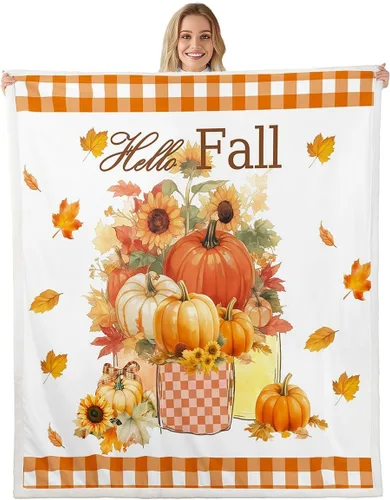 Vista 20 de Fall Scarecrow Throw Blanket,Retro Autumn Pumpinks Squirrel Bed Plush Blanket for Living Room Decor,Rustic Farmhouse Sunflowers Couch Bed Sofa Soft