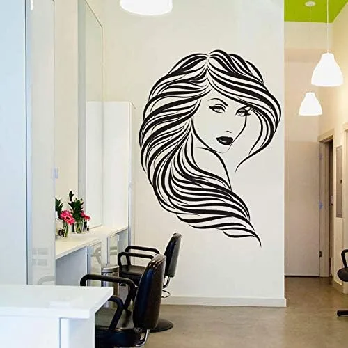 Vista 2 de Pegatinas de pared de vinilo removibles Decoración del hogar Peluquería Peluquería Peluquería Chica Sexy Girl Wall Pegatinas Mujer Face 3D