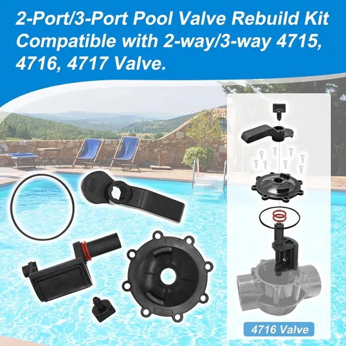 Vista 2 de Kit de reconstrucción de válvulas de piscina de 2 puertos/3 puertos compatible con Jandy Neverlube de 2 vías/3 vías 4715, 4716, 4717, 4724 válvulas