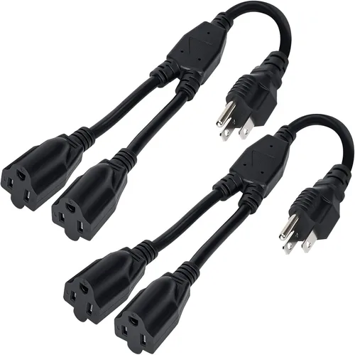 Vista 10 de Elecan Cable de extensión de alimentación divisor en Y de 3 clavijas de 1 FT, enchufe plano en ángulo de 45 grados, salida de 1 a 2 vías, ahorro