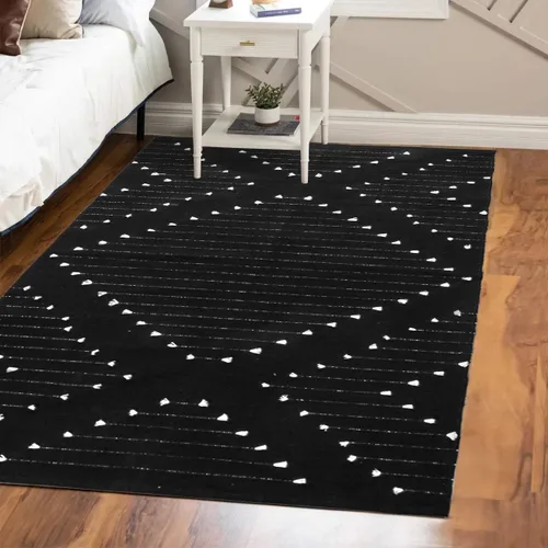 Vista 11 de LIVEBOX Alfombra de baño bohemia negra de 2x3 pies, alfombra de baño lavable, pequeñas alfombras tejidas de algodón, alfombra de área marroquí