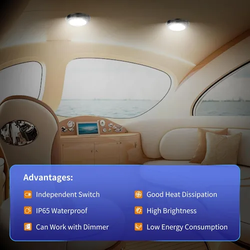 Vista 4 de RVZONE Luz de cúpula de barco marino de 12 V LED luces marinas interior con interruptor de palanca 7 "LED Iluminación de cabina de barco con montaje