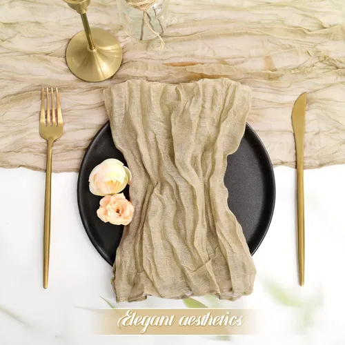 Vista 3 de fani - Paquete de 60 servilletas de gasa de gasa, 20 x 20 pulgadas, color beige Servilletas de mesa arrugadas, algodón suave, decoración rústica