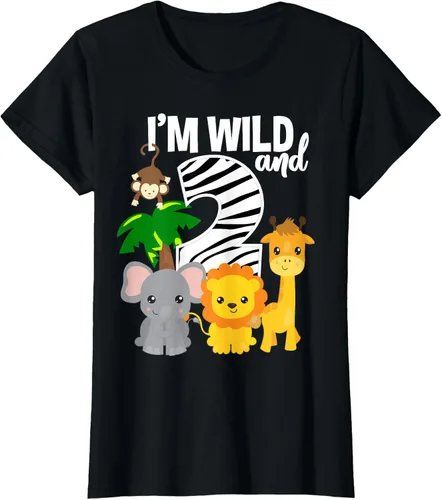 Vista 42 de Camiseta de cumpleaños con temática de zoológico de I'm Wild and 2, Negro, S