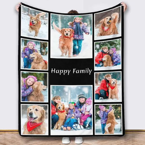Vista 7 de Mantas de fotos personalizadas, 10 fotos personalizadas, mantas de imagen personalizadas, regalos para hermana, papá, mamá, hija, hijo