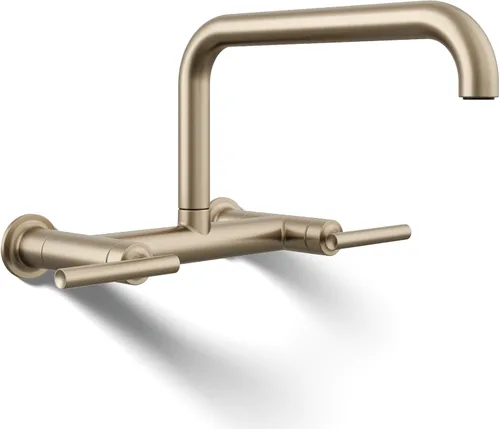 Vista 13 de KOHLER Purist Grifo de fregadero de cocina de dos agujeros para montaje en pared con boquilla de 13-7/8 pulgadas, negro mate