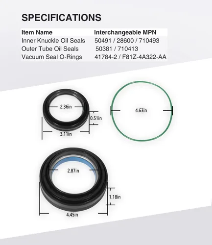Vista 5 de Kit de sello de tubo de nudillos de eje delantero y kit de anillo de presión de arandela de empuje para 50 60 Super Duty F250 F350 Excursion 98-04
