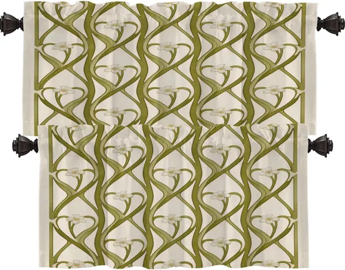 Vista 18 de Shrahala Art Nouveau Floral Pattern Blackout Curtain Tiers, Delicate Vine and Flower Design Kitchen Valance Light Blocking Tier Drapes with Rod
