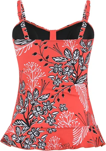 Vista 3 de Hilor - Parte superior del traje de baño tipo tankini retro de los años 50, diseño fruncido y con dobladillo con volantes para mujer