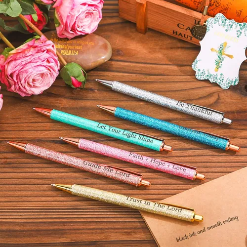 Vista 4 de Jeyiour 12 bolígrafos divertidos para adultos, elegantes inspiracionales con purpurina con mensajes motivacionales, bolígrafos bonitos para oficina