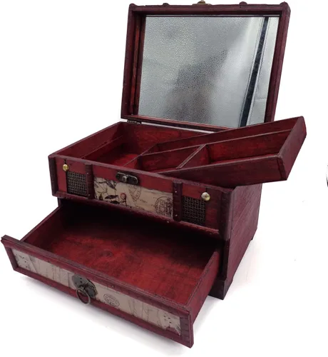 Vista 3 de iTun Joyero de madera vintage caja de almacenamiento organizadora estuche de regalo para mujeres aniversario boda recuerdos Navidad cumpleaños San