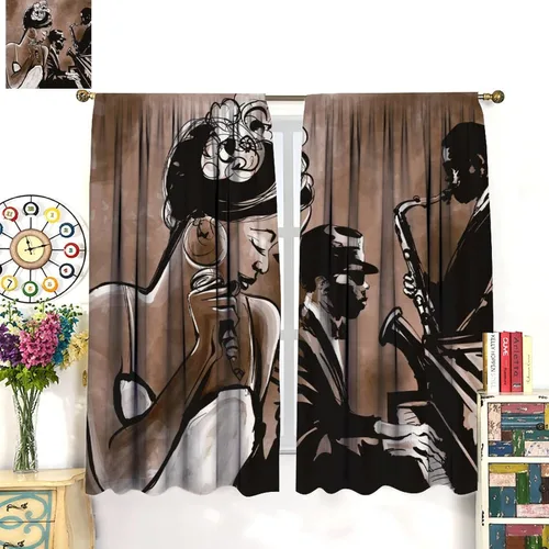 Vista 3 de Cortinas de jazz para mujer americana, estilo grunge, estilo grunge, con bolsillo para barra, para dormitorio, sala de estar, decoración