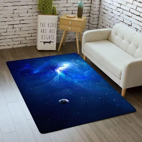 Vista 30 de Alfombra de espacio exterior para habitación de niños, 3 x 5 pies, alfombra Galaxy para dormitorio de niños, suave, antideslizante, sistema solar